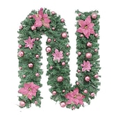 olcso Koszorúk, Girlandok és Díszek-8,8 láb/2,7 m mesterséges karácsonyi füzér lépcsőház dekoráció zöld rattan virágdíszekkel otthoni lépcsők kandalló bejárati veranda ajtó bemutató beltéri kültéri karácsonyi dekoráció