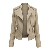 abordables Vestes en simili cuir-Veste en simili cuir pour femme veste de motard automne imperméable coupe-vent manteau hiver fermeture éclair revers vêtements d&#039;extérieur modernes à manches longues vacances causales