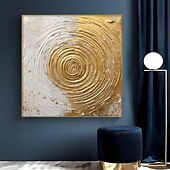 preiswerte Ölgemälde-Goldenes und weißes Gemälde, goldene strukturierte Wandkunst, handbemalte goldene Kreiskunst auf Leinwand, goldene Wandkunst, goldenes abstraktes Gemälde, gerollte Leinwand (kein Rahmen)