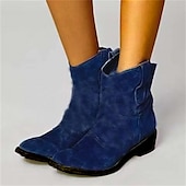 abordables Bottines-bottines western en faux daim marron pour femmes – bottes de cowboy à talon bas de style vintage pour tenues décontractées