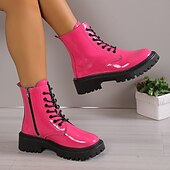 levne Bojové boty-Dámské Boty Boty na platformě Obuv military styl Boty se šněrováním Párty Denní Pevná barva Kotníkové boty Booties Zima Platforma Blokovat patu Oblá špička prázdniny Na běžné nošení Pohodlné Uměl