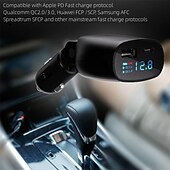 economico Caricabatterie per auto-spina di ricarica per auto rotazione di 90 gradi usb qc3.0pd adattatore di ricarica rapida a 2 porte con monitor della tensione della batteria per auto 12-24v