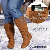 levne Slouch Boots-dámské široké boty do lýtek se skrytou kapsou – pohodlný široký šířkový štíhlý design s akcenty na přezku