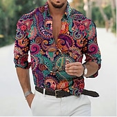 preiswerte Ethnisches Muster-Herren Blumen Hemd Knopfhemd Langarm Modisch Designer Brautkleider schlicht Täglich Festtage Ausgehen Frühling Sommer Umlegekragen 3D-Druck Button-Down Weiß Gelb Violett Purpur