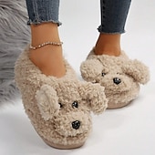 economico Ciabatte e infradito da donna-graziose pantofole in pile con faccia di cane per donna – calde e comode scarpe da interno con un design di cucciolo di peluche