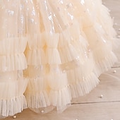 levne Párty šaty-Batole Dívčí Šaty na párty Pevná barva Krátký rukáv Výkon Svatební Nahoře nabírané Aktivní Princeznovské Polyester Délka ke kolenům Šaty na párty Léto Jaro 3-7 let Šampaňská