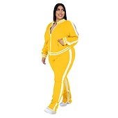 cheap Women&#039;s Tracksuit-Women&#039;s Tracksuit Sweatsuit 2 Piece Athletic Winter Long Sleeve Thermal Warm Breathable Soft Fitness Running Jogging Sportswear Activewear Striped Black Yellow Light Green