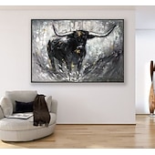 preiswerte Tiergemälde-Handgefertigtes Ölgemälde auf Leinwand, Wandkunst, Dekoration, schwarz-weißer abstrakter Tier-Stier für Heimdekoration, gerolltes, rahmenloses, ungedehntes Gemälde