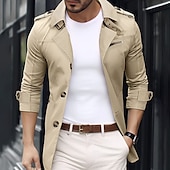 billige Trenchcoat for menn-Herre Overgangsjakke Trenchcoat Ut på byen Vår &amp; Vinter Polyester Vindtett jakke Yttertøy Klær Gatemote عادي Aftæpning Enkeltkneppet