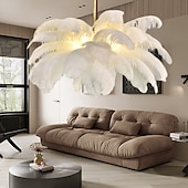 cheap Island Lights-LED Pendant Light Chandelier Gorgeous Extra Large 90cm Ostrich Feather Bouquet Pendant Light Romantic Mounted Lighting Fixture for Restaurant Bedroom Chain NOT Adjustable 110-240V