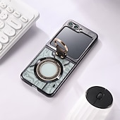 cheap Samsung Cases-Phone Case For Z Flip 6 Z Flip 5 Back Cover Magnetic Adsorption With Magsafe with Stand Holder Ring Holder Full Body Protective Retro TPU Plating Metal