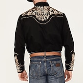 cheap Men&#039;s Western Shirts-Men&#039;s Shirt Western Shirt Cowboy Shirt Long Sleeve Western Style Outdoor Street Casual Daily Fall &amp; Winter Turndown Buttons Print Black