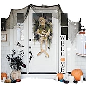 abordables Iluminación de Props de Halloween-Halloween aterrador momia corona de bienvenida signo momia halloween puerta redonda placa colgante para halloween acción de gracias navidad decoración del hogar corona de bienvenida de halloween