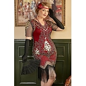 olcso Öltözetek-szett midi flapper ruha ujj hullám paróka fejpánt hosszú opera kesztyű nyaklánc cigarettatartó női ordító 20-as évek 1920-as évek flapper lány koktél maszk ruhák a nagyszerű gatsby jelmez