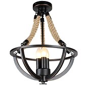 billige Taklamper-tak pendel lys lysekrone moderne rustikk hamptau jern kurv semi flush mount tak lys metall kjøkken bar restaurant dekorasjon pendel lys lysekrone 4light e14 stearinlys 110-240v