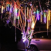 billige Elektrisk støpsel-julelys utendørs meteordusjlys fallende regnlys 80cm 8 tube 576 led snøfallende istapp fossende lys for juletre halloween dekorasjon bryllupsfest