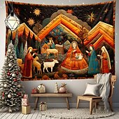 お買い得  クリスマスタペストリーぶら下げ-クリスマスの飾り、キリスト降誕のシーン、イエスの洗礼、吊り下げタペストリー、キルティングパターン、壁アート、クリスマス、大きなタペストリー、壁画、装飾、写真、背景、ブランケット、カーテン、自宅、寝室、リビングルームの装飾