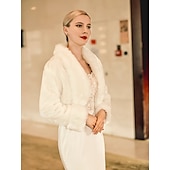 billige Pelssjal-Pelssjal Sjale Sjal til kvinner Enkel Elegant Langermet Terylene Bryllup Wrap Med Fjær / pels Til Bryllup Høst vinter