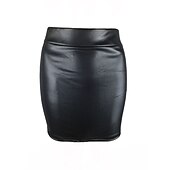 tanie Zwykłe spódnice-Damskie Spódnica Bodycon Elegancja Moda Codzienny Nad kolano Wysoka talia Spódnice Solidne kolory Urlop Ulica Wino Czarny Granatowy Kawowy Wiosna i lato Sztuczna skóra