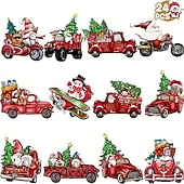 abordables Ornements-24 pièces/ensemble, ornements suspendus en bois nain de noël, décoration d&#039;arbre de noël, poupée de père noël nain, carte de noël suspendue en bois, accessoires de voiture