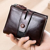 economico porta carte e custodie-Portafoglio con cerniera in pelle bovina 100% portacarte ID con blocco RFID portamonete