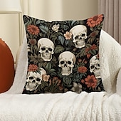 economico Camera di Halloween-federa per cuscino bifacciale 1 pz. federa per cuscino quadrato decorativo morbido con fiore di scheletro per camera da letto, soggiorno, divano, sedia, decorazioni