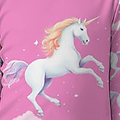 billiga Flickans 3D-tecknad film-Flickor 3D Enhörnings Pyjamasset Rosa Långärmad 3D-tryck Höst Vinter Aktiv Mode söt stil Barn 3-12 år Rund hals Hem Casual Inomhus Normal