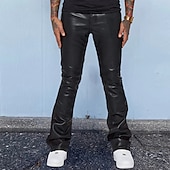cheap Casual Pants-Men&#039;s Trousers Faux Leather Pants Casual Pants Pocket Plain Comfort Breathable Outdoor Daily Going out Fashion Casual Black Red
