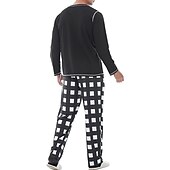 billiga Pyjamas-Herr Vardagsklädsel Sovkläder Pyjamas set Pyjamastopp och byxa 2 delar Rutig Stylish Ledigt Komfort Hem Dagligen Bomullsblandning Komfort Henley Långärmad T-shirt Byxa Snörning Elastisk midja Sommar