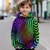 billiga Pojkens 3D Vision &amp; Geometri-Pojkar 3D Lutning Huvtröja Långärmad 3D-tryck Vår Höst Aktiv Sport Mode Barn 3-13 år Utomhus Dagligen Inomhus Normal