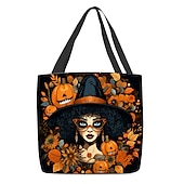 cheap Graphic Print Bags-Large Capacity Halloween Tote Bags - Reusable Shopping Bags with Unique Pumpkin, Witch, and Day of the Dead Designs