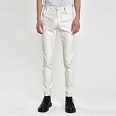 cheap Casual Pants-Men&#039;s Trousers Faux Leather Pants Casual Pants Pocket Plain Comfort Breathable Outdoor Daily Going out Fashion Casual Black White