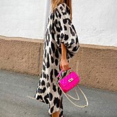 preiswerte Kleider für die Ferien-Damen Midikleid Casual kleid Boho Chic Kleider Langärmliges Boho-Kleid Böhmen Brautkleider schlicht Laternenärmel Urlaub Festtage Ausgehen Regular Fit Leopard 3/4 Ärmel V Ausschnitt Leopard Sommer