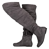 olcso Női csizmák-Női Csizmák Fordított bőr cipő Slouchy Boots Extra méret Szabadtéri Napi Tömör szín Térd fölé érő csizmák Középborjú csizma Tél Cipzár Lapos Kerek orrú Alkalmi Kényelmes minimalizmus Fordított bőr