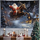 billige hengende juleteppe-juledekorasjoner nisse slede hengende billedvev veggkunst jul stor billedvev veggmaleri dekor fotografi bakteppe teppe gardin hjem soverom stue dekorasjon