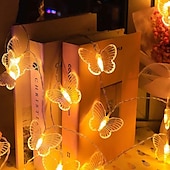 abordables Guirlandes solaires-Guirlande lumineuse solaire en forme de papillon, imperméable, éclairage d&#039;extérieur, luminaire de jardin, 5m, 20led, 6.5m, 30led, 8 modes d&#039;éclairage, noël, nouvel an, fête de mariage, vacances,
