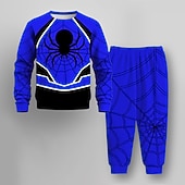billiga Pojkens 3D-djur-Pojkar 3D SPIDER Sweatshirt &amp; Sweatpants Set Set Långärmad 3d-utskrivning Höst Vinter Aktiv Mode Häftig Barn 3-12 år Rund hals Utomhus Semester Gata Normal