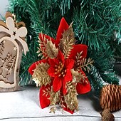 olcso Koszorúk, Girlandok és Díszek-50db piros mikulásvirág műkarácsonyi dekor, csillogó mikulásvirág karácsonyfa virágdísz, barkácsolt karácsonyi koszorú dekor