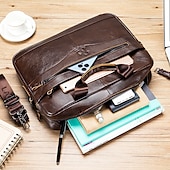 economico Borselli da uomo-valigetta in pelle marrone premium: elegante borsa per laptop da lavoro con tasche multiple, resistente per uso professionale e viaggi