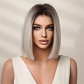 abordables perruque plus âgée-Perruque Synthétique Droit Partie médiane Perruque Court A1 A2 A3 Cheveux Synthétiques Femme Design à la mode Doux Naturel Noir Marron Blond