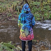 billige fleecejakke for menn-Herre Sopp Vinterfrakk Fleece-jakke Frakk Varm Pustende Bekvem Abstrakt Hippie Sport &amp; Utendørs Dagligdagstøy Ut på byen Glidelås Lomme Trykt mønster Høst vinter Hettegenser Langermet Blå