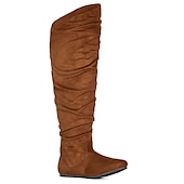 olcso Női csizmák-Női Csizmák Fordított bőr cipő Slouchy Boots Extra méret Szabadtéri Napi Tömör szín Térd fölé érő csizmák Középborjú csizma Tél Cipzár Lapos Kerek orrú Alkalmi Kényelmes minimalizmus Fordított bőr