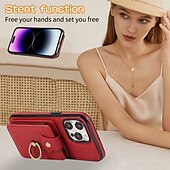 abordables Carcasas iPhone-Funda para iPhone 16 iPhone 15 Pro Max 14 Plus 13 12 11 Pro Max funda de billetera con soporte de anillo y cordón ranura para tarjeta retro TPU metal PU cuero
