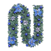 olcso Koszorúk, Girlandok és Díszek-8,8 láb/2,7 m mesterséges karácsonyi füzér lépcsőház dekoráció zöld rattan virágdíszekkel otthoni lépcsők kandalló bejárati veranda ajtó bemutató beltéri kültéri karácsonyi dekoráció