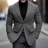 abordables Blazers Clásicos para Hombres-Hombre chaqueta Negocio Fiesta de Boda Moda Casual Invierno Primavera &amp; Otoño Mezcla de Lana Plano Bolsillo Casual / Diario Botonadura Simple Chaqueta de sport Negro Burdeos Azul Marino Gris