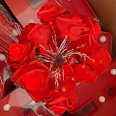 abordables Guirlandes lumineuses à piles-Guirlande lumineuse élégante de roses pour réception de mariage, guirlande lumineuse à piles 40/20/10 LED 6 m/3 m/2 m pour Noël&amp;amp;décorations de fête, décorations de mariage et de Saint-Valentin
