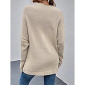 abordables Colores sólidos-Mujer Pulóveres Pull-over Saltador Cruzado De Punto Color sólido Elegante Casual Manga Larga Ajuste regular Cárdigans suéter Escote en Pico Otoño Invierno Azul Piscina Morado Rosa / Festivos / Noche
