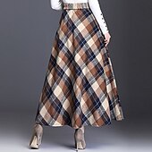 olcso Szoknyák-Női Szoknya A-vonalú Hinta Kockás szoknya Elegáns Divat Maxi Magas derék Szoknyák Kockás Zseb Nyomtatott Vakáció Utca Rubin Kék Zöld Khakizöld Tél Poliészter