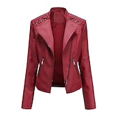 abordables Vestes en simili cuir-Veste en simili cuir pour femme veste de motard automne imperméable coupe-vent manteau hiver fermeture éclair revers vêtements d&#039;extérieur modernes à manches longues vacances causales