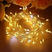 رخيصةأون يعمل بالبطاريات-أضواء سلسلة الألعاب النارية LED لعيد الميلاد 3m 100leds 6m 200leds 8 أوضاع إضاءة تعمل بالبطارية LED سلك نحاسي ضوء لشجرة عيد الميلاد وحفلات الزفاف وديكور المنزل